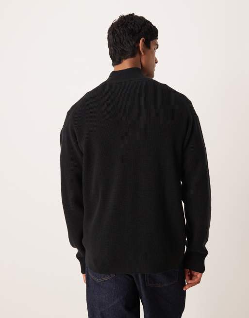 Calvin Klein Jeans – Pullover in Schwarz mit kurzem Reißverschluss und Waffelstruktur , 3 von 5
