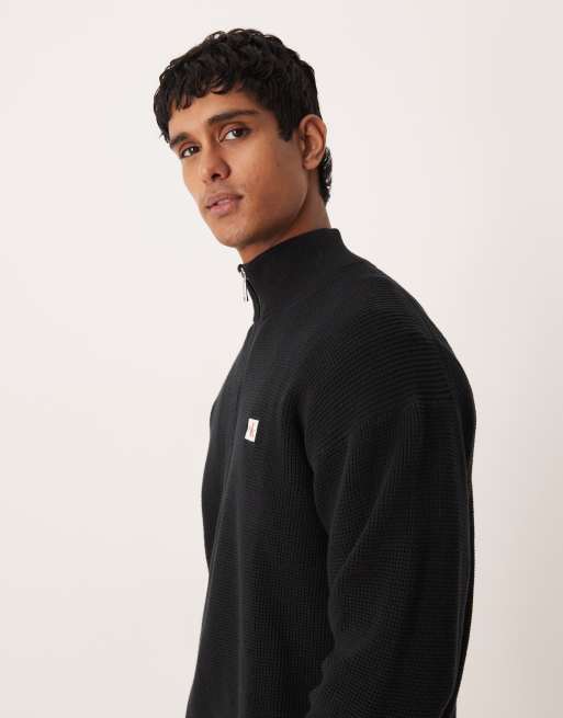 Calvin Klein Jeans – Pullover in Schwarz mit kurzem Reißverschluss und Waffelstruktur , 4 von 5