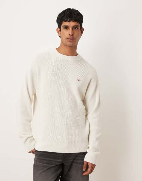 Calvin Klein Jeans – Pullover in Weiß mit Rundhalsausschnitt und Aufnäher - view 1