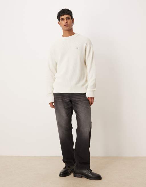 Calvin Klein Jeans – Pullover in Weiß mit Rundhalsausschnitt und Aufnäher, 2 von 5