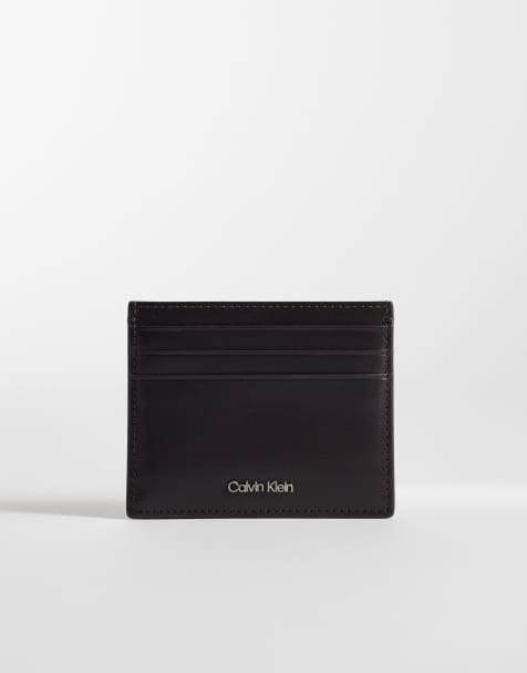 Calvin Klein Jeans raised logo card holder in chocolate brown - view 1