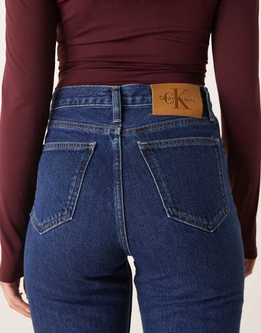 Calvin Klein Jeans – Raka jeans med hög midja och mörkblå tvätt, 4 av 5