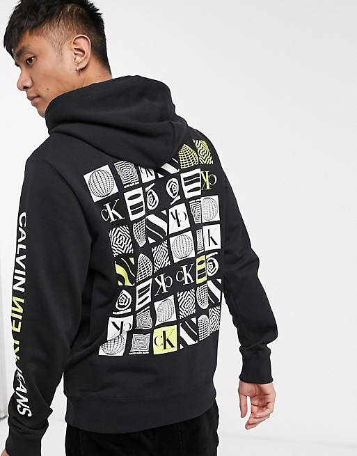 Calvin Klein Jeans rave pack flyer back print hoodie in black | ASOS