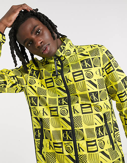 Calvin Klein Jeans rave pack flyer print jacket in yellow | ASOS