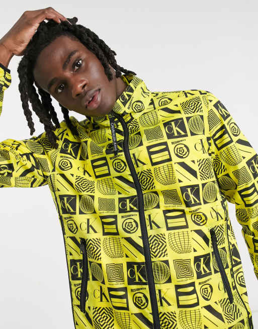 Calvin Klein Jeans rave pack flyer print jacket in yellow | ASOS