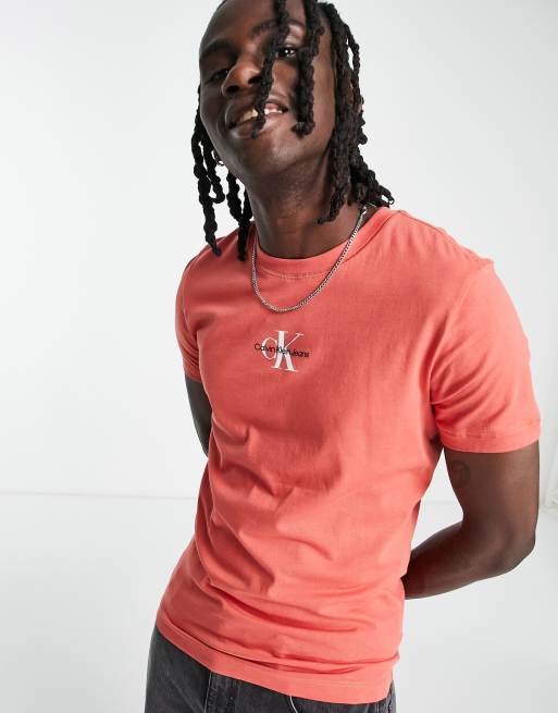 Calvin Klein Jeans - Rød T-shirt med ikonisk monogram i smal pasform