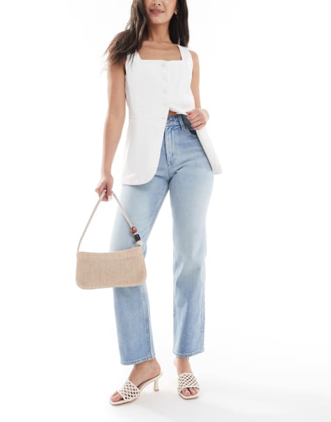 Calvin Klein Jeans - Rechte jeans met hoge taille in blauw met wassing - view 1
