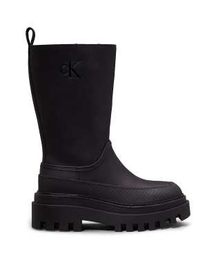 Calvin Klein Jeans - Regenstiefel aus Leder in Triple-Schwarz mit Plateausohle