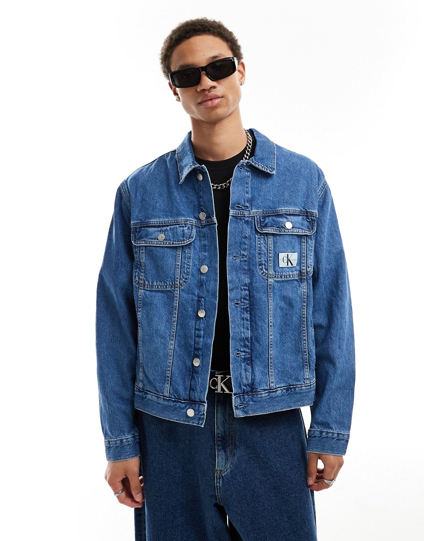 Calvin Klein Jeans regular 90s denim jacket in mid wash-Blue