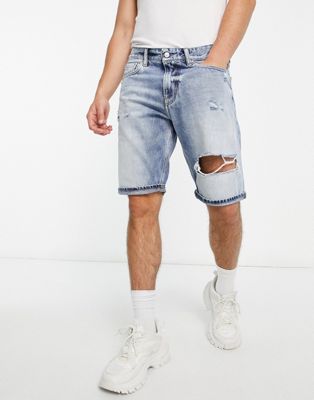 Calvin Klein Jeans regular fit distressed denim shorts in light wash