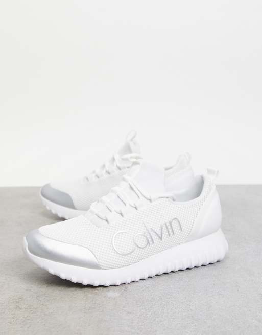 Calvin Klein Jeans reika runner trainers in white and silver