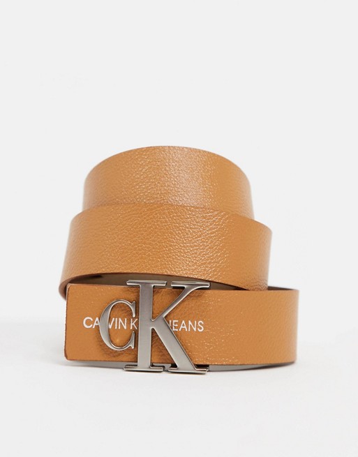 Calvin Klein Jeans reissue logo belt in tan