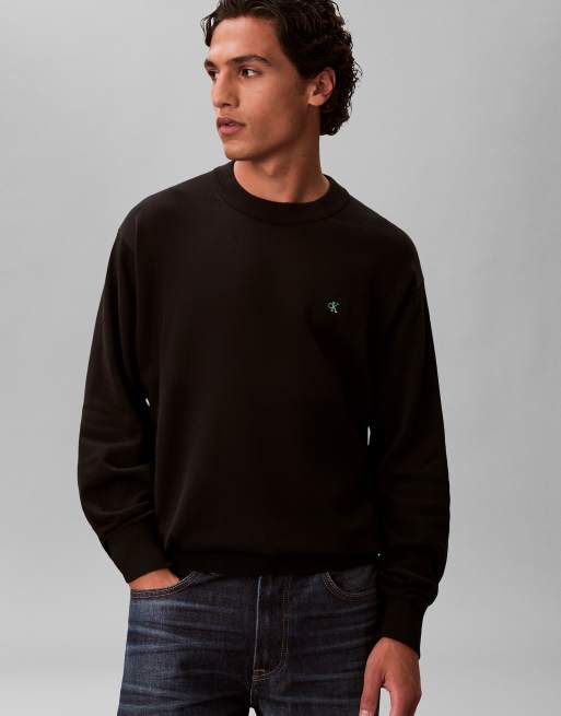 Calvin Klein Jeans Relaxed cotton monogram jumper in black, 3 of 5
