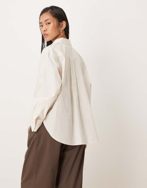 Calvin Klein Jeans relaxed cotton poplin shirt in natural stripe, 3 of 4
