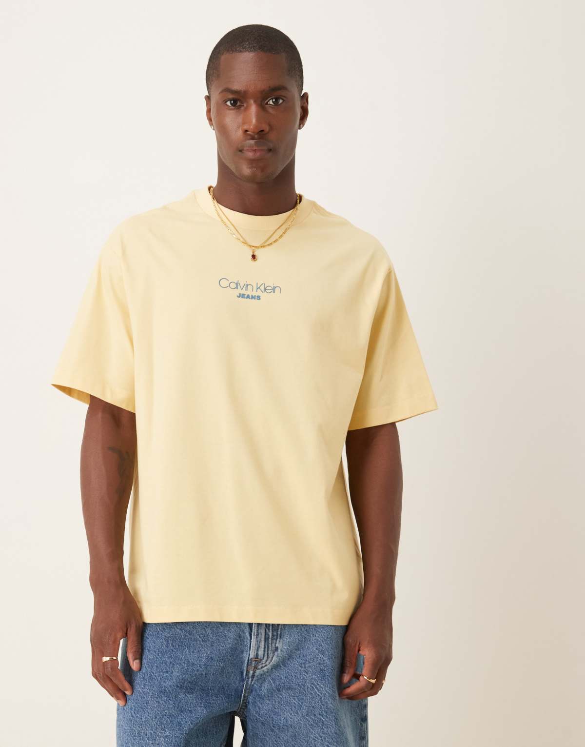 Calvin Klein Jeans relaxed fit logo t-shirt in yellow