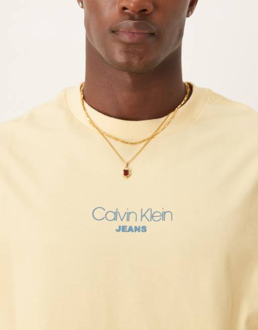 Calvin Klein Jeans relaxed fit logo t-shirt in yellow, 2 of 4