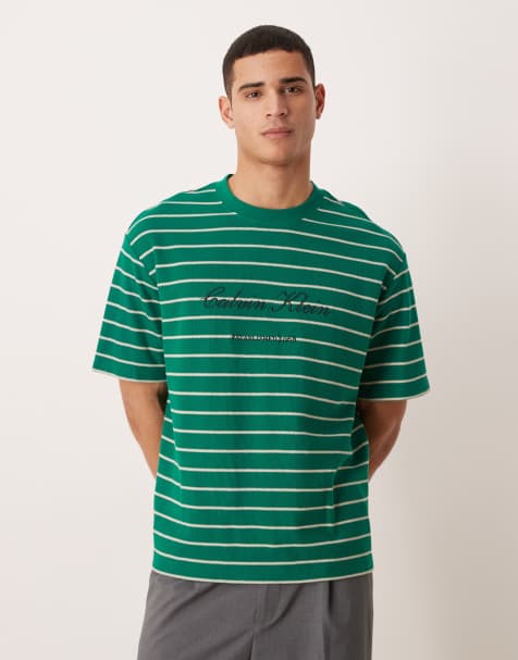 Calvin Klein Jeans relaxed fit pique t-shirt in green stripe