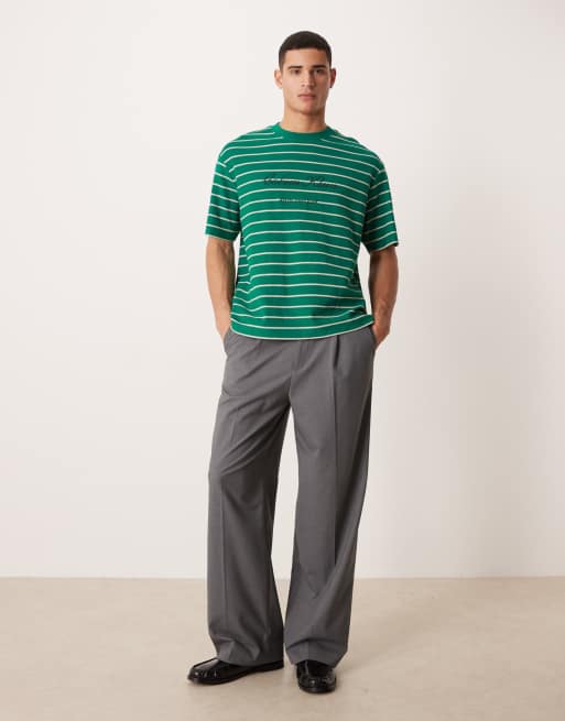 Calvin Klein Jeans relaxed fit pique t-shirt in green stripe, 2 of 5