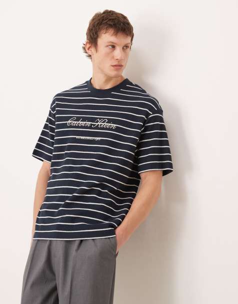 Calvin Klein Jeans relaxed fit pique t-shirt in navy stripe