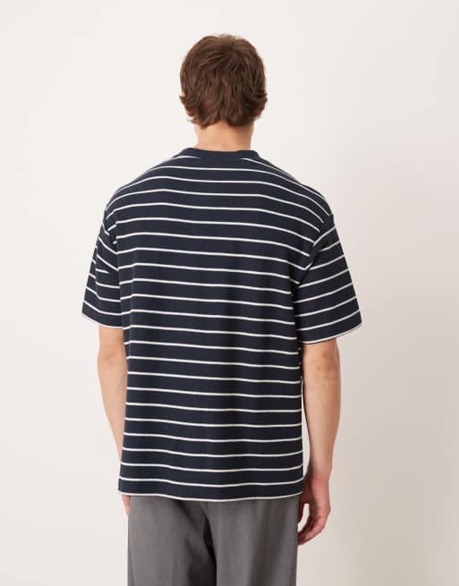 Calvin Klein Jeans relaxed fit pique t-shirt in navy stripe, 3 of 5