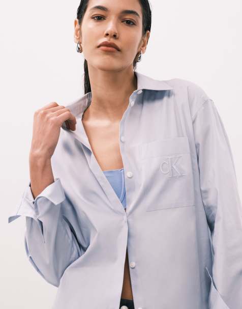 Calvin Klein Jeans relaxed fit poplin shirt in pale blue - view 1