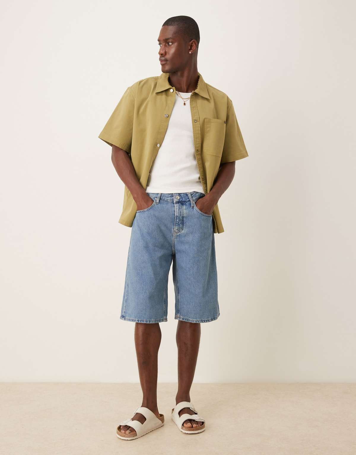 Calvin Klein Jeans relaxed jorts in mid blue wash