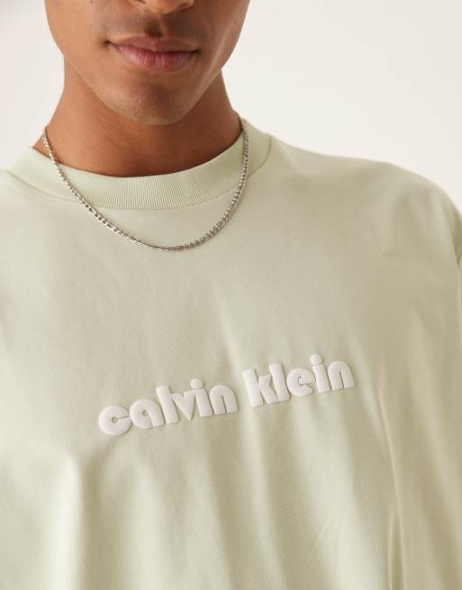 Calvin Klein Jeans relaxed logo t-shirt in pastel green, 2 of 4