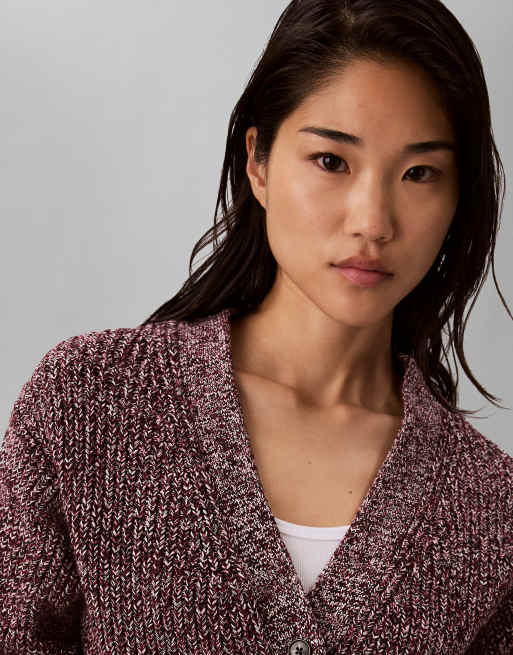 Calvin Klein Jeans Relaxed mouline cardigan in rhododendron, 5 of 6