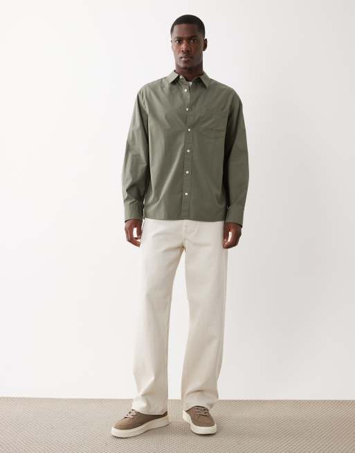 Calvin Klein Jeans relaxed poplin shirt in olive green, 2 of 5