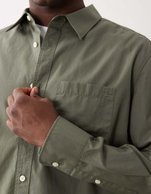 Calvin Klein Jeans relaxed poplin shirt in olive green, 5 of 5