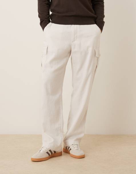 Calvin Klein Jeans relaxed straight fit linen mix cargo trousers in off white - view 1