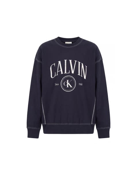 Calvin Klein Jeans Relaxed terry logo graphic sweatshirt in dark sapphire - view 1