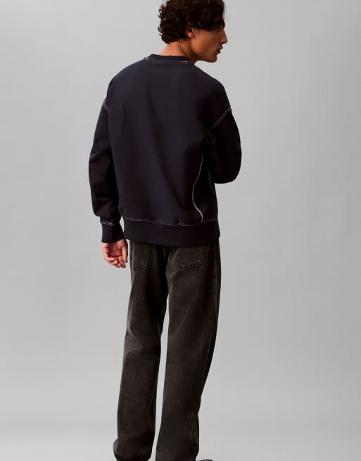 Calvin Klein Jeans Relaxed terry logo graphic sweatshirt in dark sapphire, 4 of 6