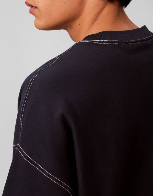 Calvin Klein Jeans Relaxed terry logo graphic sweatshirt in dark sapphire, 6 of 6