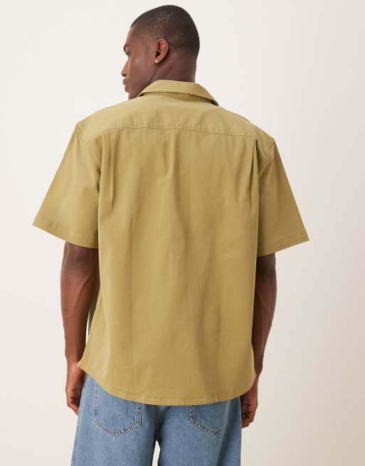 Calvin Klein Jeans relaxed utility short sleeve shirt in pale olive, 3 of 4