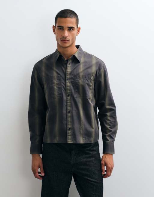 Calvin Klein Jeans relaxed vintage poplin overshirt in green check, 2 of 5