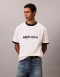 [Calvin Klein Jeans] Calvin Klein Jeans retro ringer t-shirt in off white Chest 34 Tofu Combo