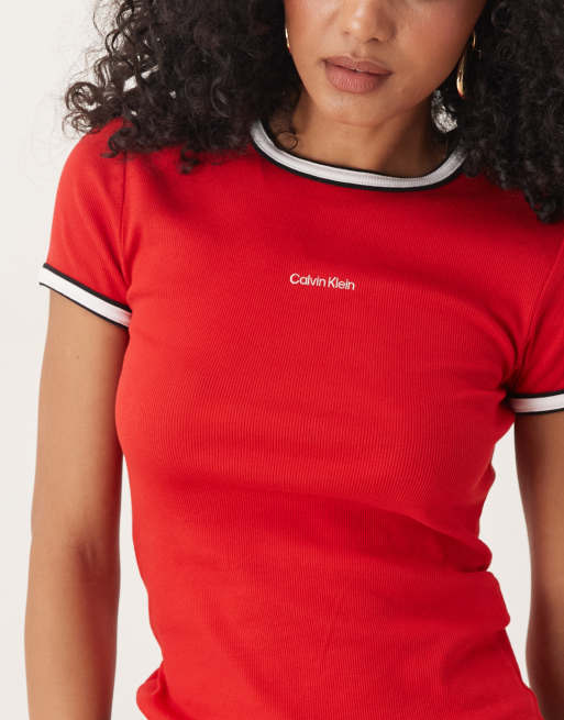 Calvin Klein Jeans retro ringer t-shirt in red and navy