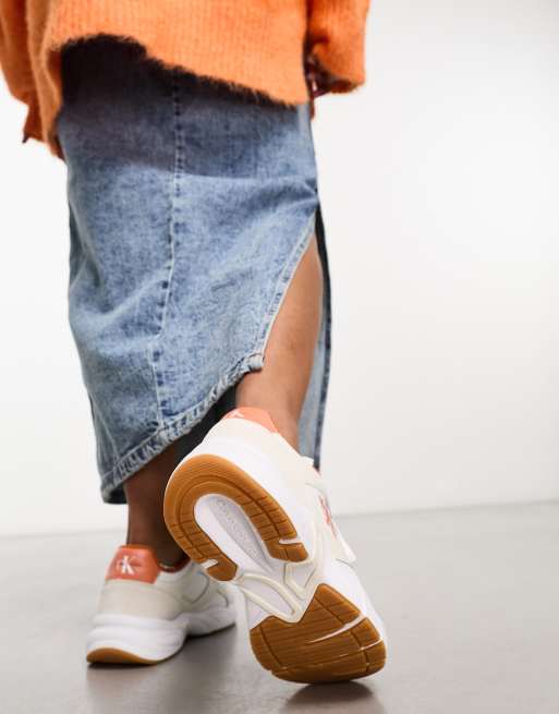 Calvin Klein Jeans retro runner lacer up sneakers in white ASOS