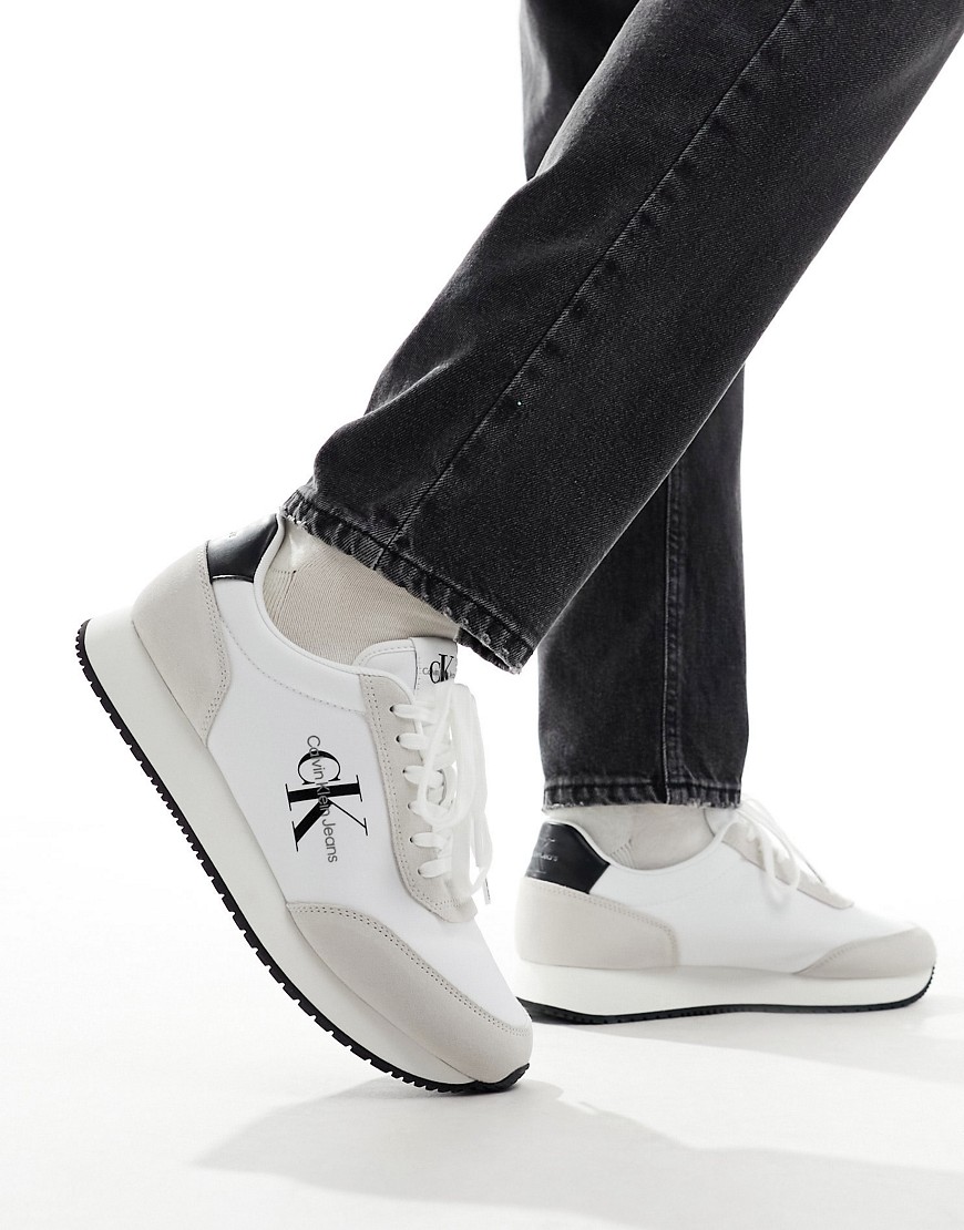 Calvin Klein Jeans retro runner low lace up trainers in white
