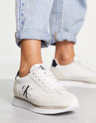 Calvin Klein Jeans retro runner trainers in ecru  - ASOS Price Checker