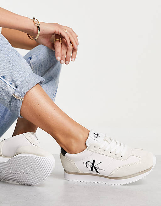 Calvin Klein Jeans retro runner sneakers in ecru | ASOS