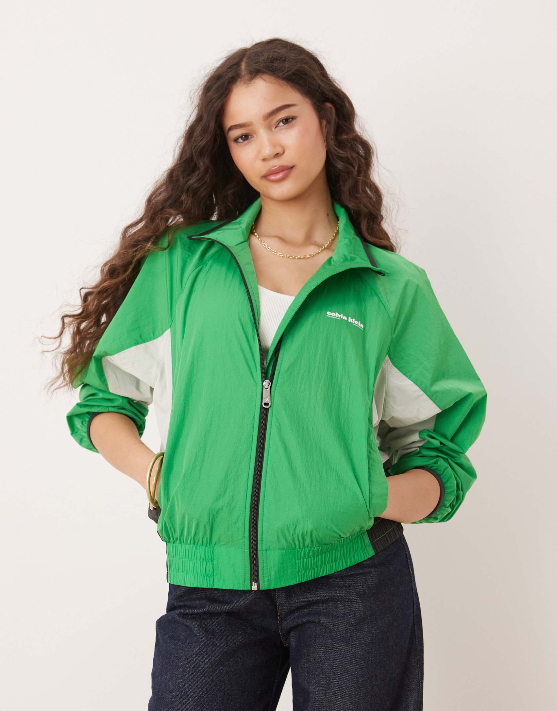 calvin klein jeans retro windbreaker jacket in green