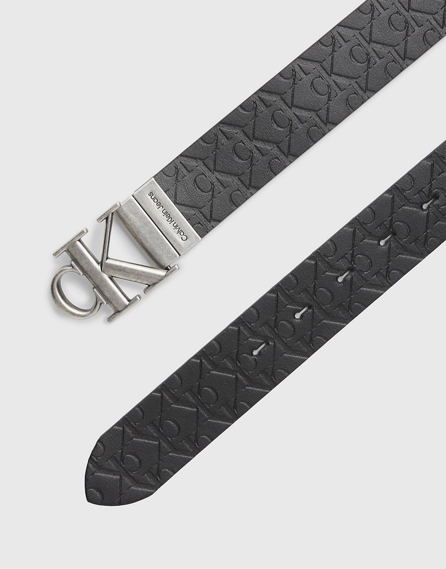 Calvin Klein Jeans Reversible Leather Belt in Black Solid/Black Aop