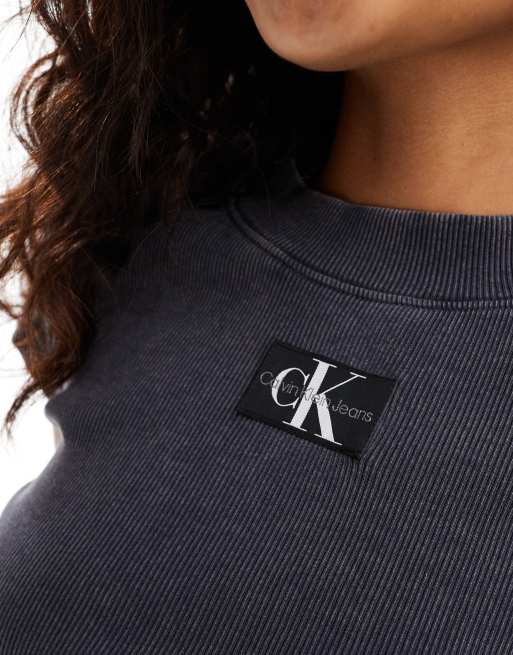 Calvin Klein Jeans rib baby tee in washed black, 3 of 4