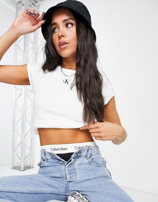Calvin Klein Jeans rib fitted t-shirt in white
