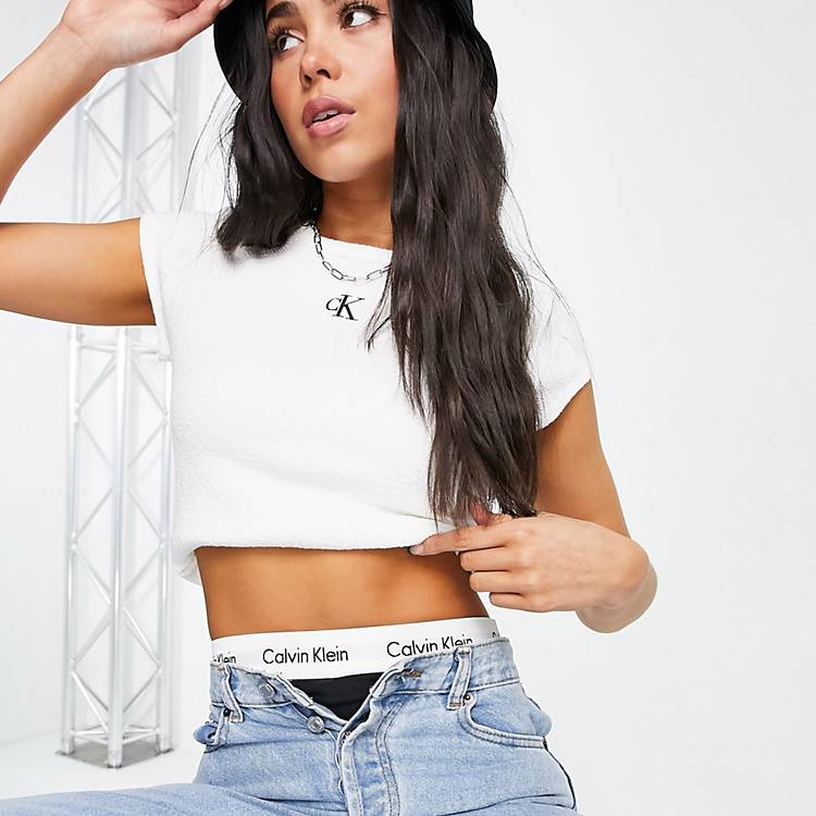 Calvin Klein Jeans rib fitted t-shirt in white | ASOS