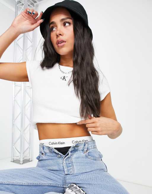 haspel B olie Riskeren Calvin Klein Jeans rib fitted t-shirt in white | ASOS