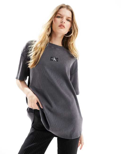 Calvin Klein Jeans rib label boyfriend t-shirt in washed black