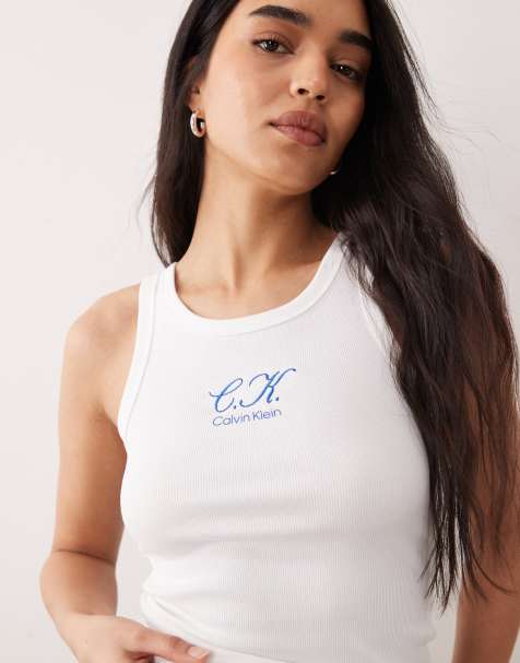 Calvin Klein Jeans rib tank top in white - view 1